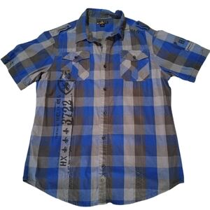 Helix Blue and Gray Plaid Button-Down Shirt
